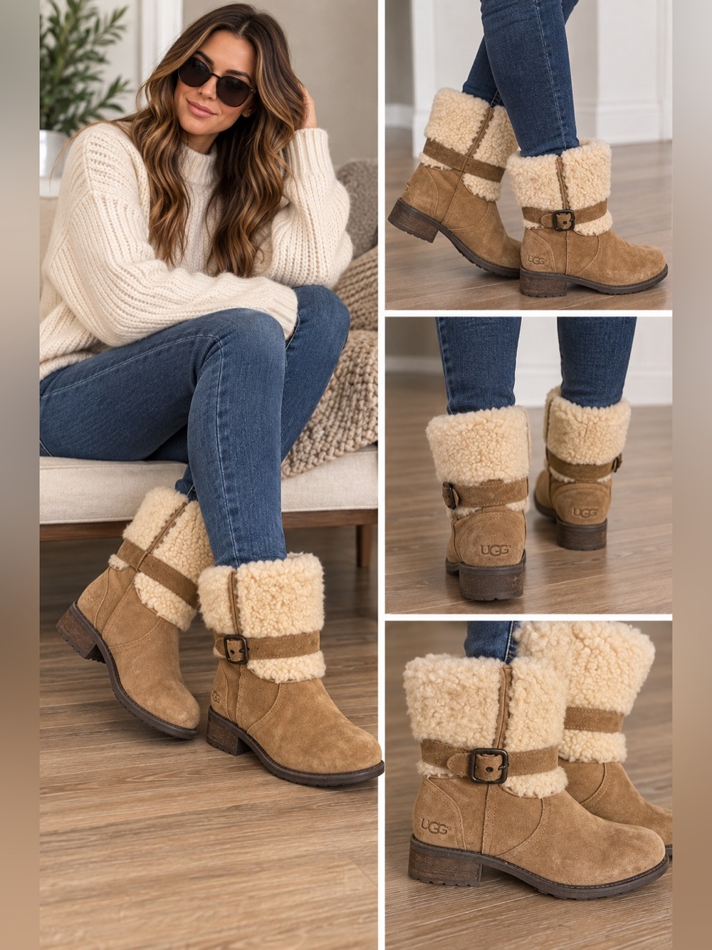 UGG Blayre Il Buckle Sheepskin Collared Boot Size 5.5 Brown Ankle Boot